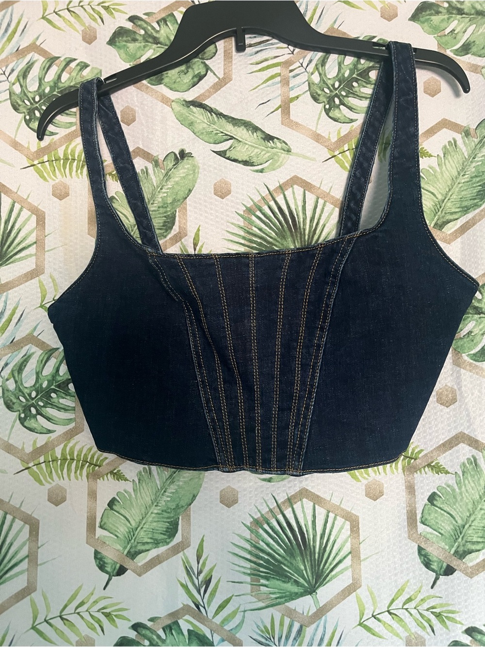 Banana Republic Dark Blue Denim Cropped Tank with Panel Stitching